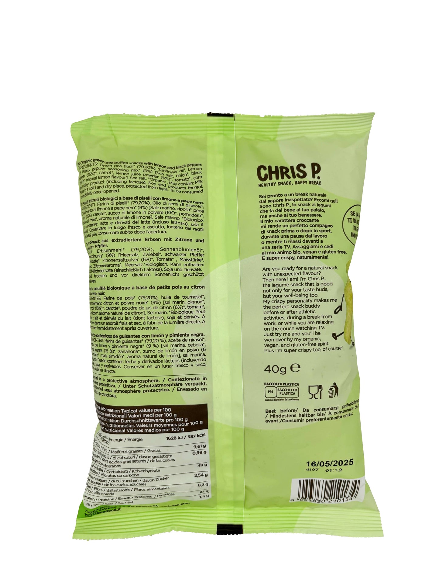 Chris.P of peas, lemon and black pepper Bio BEM 40g