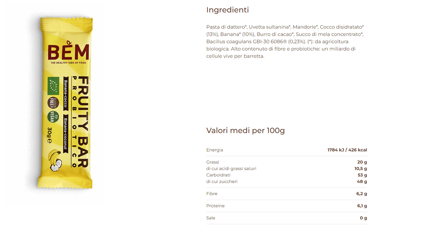 BEM Organic Coconut and Banana Probiotic Soft Bar 30g